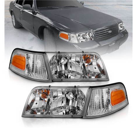 ANZO 1998-2005 Ford Crown Victoria Crystal Headlight Chrome With Bumper Light (OE)