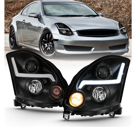 ANZO 2003-2007 Infiniti G35 Projector Headlight Plank Style Chrome (HID Compatible, No HID Kit )