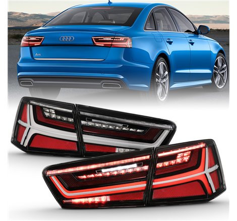 ANZO 2012-2015 Audi A6 LED Taillight Black Housing Clear Lens 4 pcs (Sequential Signal)