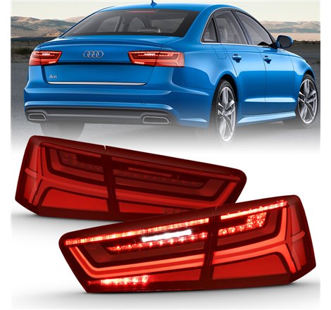 ANZO 2012-2018 Audi A6 LED Taillight Black Housing Red/Clear Lens 4 pcs (Sequential Signal)