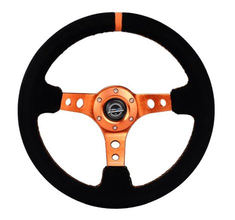 NRG Reinforced Steering Wheel (350mm/ 3in. Deep) Black Suede/ Orange Center Mark/ Orange Stitching
