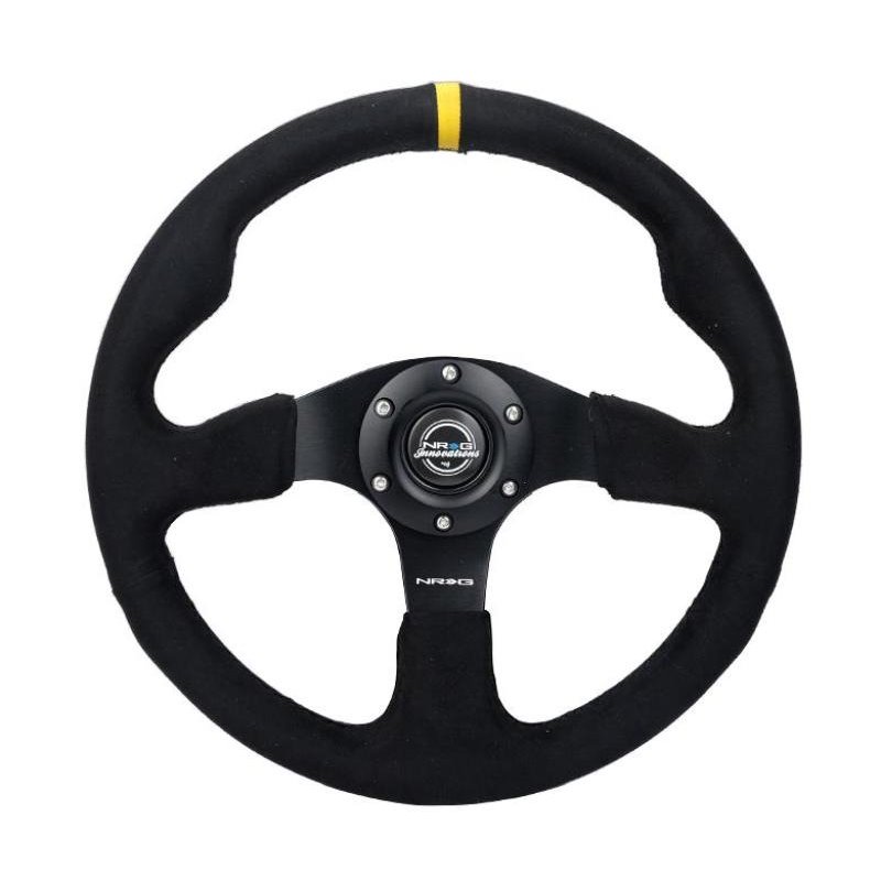NRG Reinforced Steering Wheel (350mm/ 3in. Deep) Alcantara w/ Yellow Center w/ Black Stitch