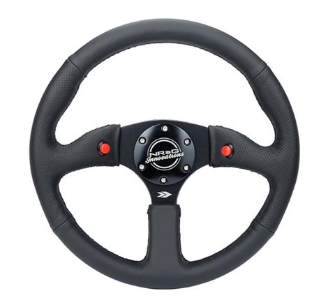 NRG Reinforced Steering Wheel (350mm/ 2.5in. Deep) Sport Leather Racing/ 4mm Matte Black Spoke