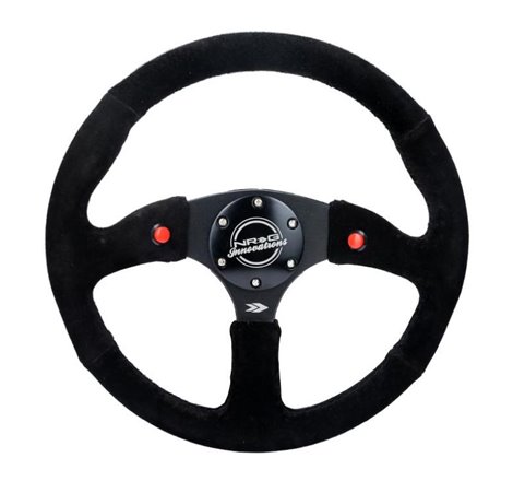 NRG Reinforced Steering Wheel (350mm/ 2.5in. Deep) Sport Suede Racing/ 4mm Matte Black Spoke
