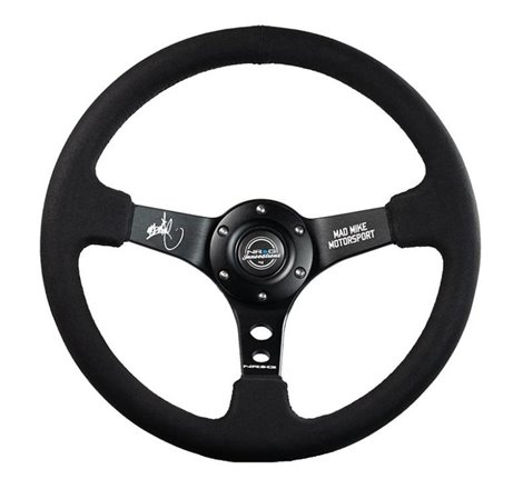 NRG Reinforced Steering Wheel (3in. Deep) Mad Mike /5mm Spoke/ Alcantara Finish/ Black Stitching