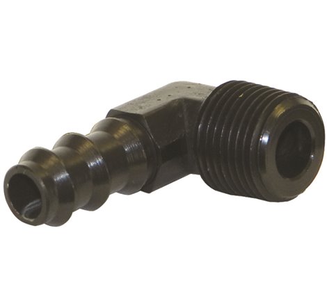 Moroso Air/Oil Separator Fuel Line Fitting - 3/8in to 3/8in Hose - 90 Degree - Black - Single