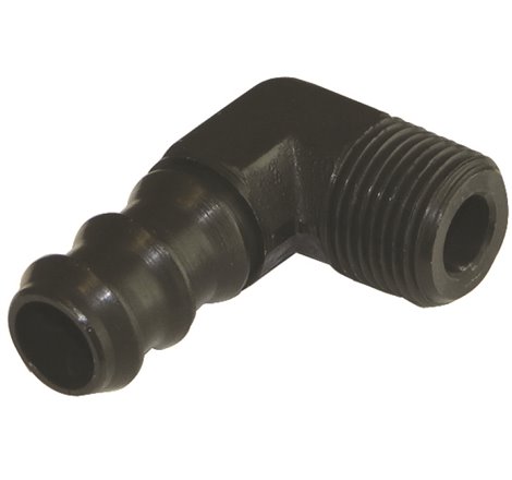 Moroso Air/Oil Separator Fuel Line Fitting - 3/8in to 1/2in Hose - 90 Degree - Black - Single