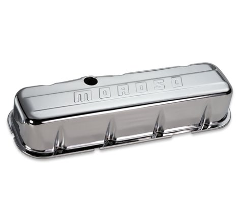 Moroso Chevrolet Big Block Valve Cover - w/Baffle - Stamped Steel Chrome Plated - Pair