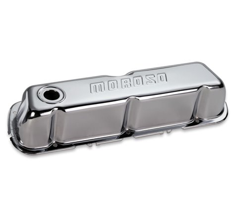 Moroso Ford 302/351W Valve Cover - w/Baffles - Stamped Steel Chrome Plated - Pair