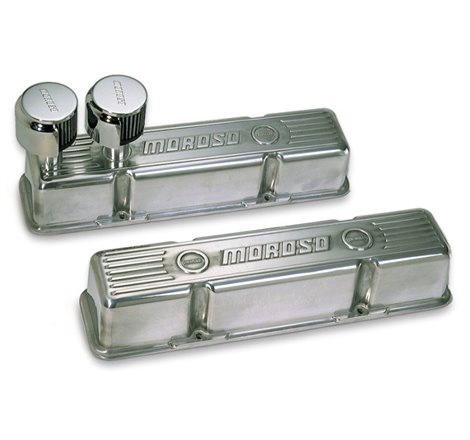 Moroso Chevrolet Small Block Valve Cover - 1 Cover w/2 Breathers at Front - Polished Aluminum - Pair