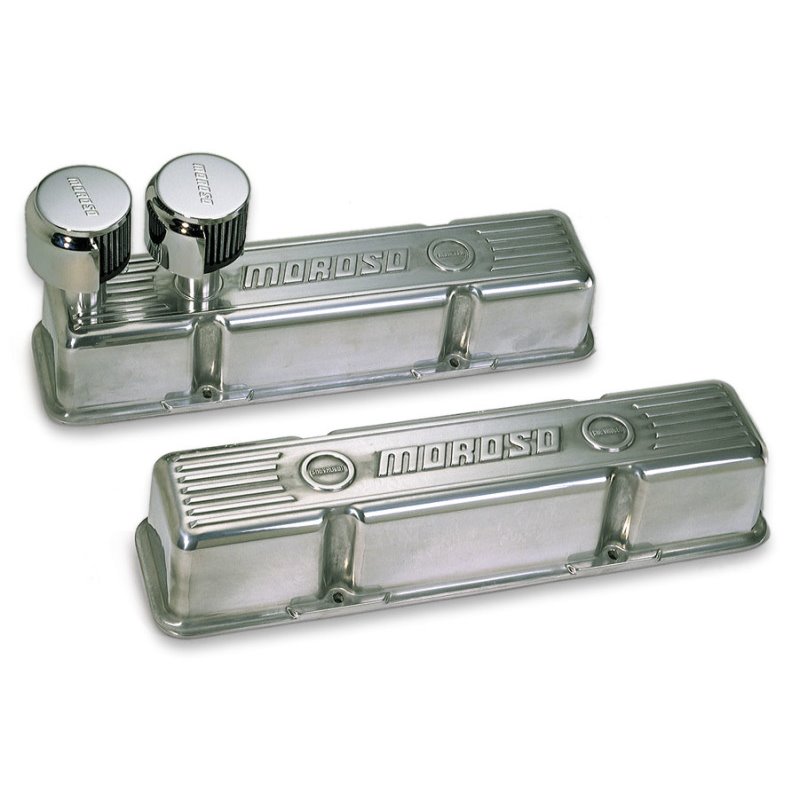 Moroso Chevrolet Small Block Valve Cover - 1 Cover w/2 Breathers at Front - Polished Aluminum - Pair