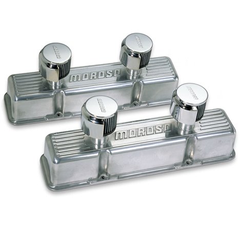 Moroso Chevrolet Small Block Valve Cover - 2 Covers w/2 Breathers - Polished Aluminum - Pair