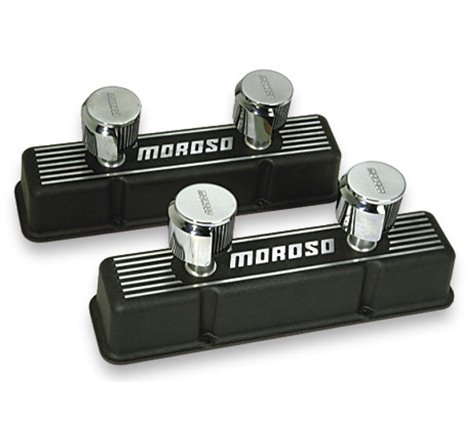 Moroso Chevrolet Small Block Valve Cover - 2 Covers w/2 Breathers - Black Finished Aluminum - Pair