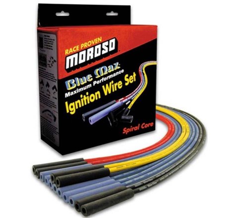 Moroso Chevrolet Small Block Ignition Wire Set - Blue Max - Spiral Core - Sleeved - HEI - 90 Degree