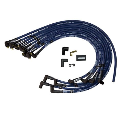 Moroso Chevrolet Small Block Ignition Wire Set - Ultra 40 - Sleeved - Non-HEI - 90 Degree - Blue