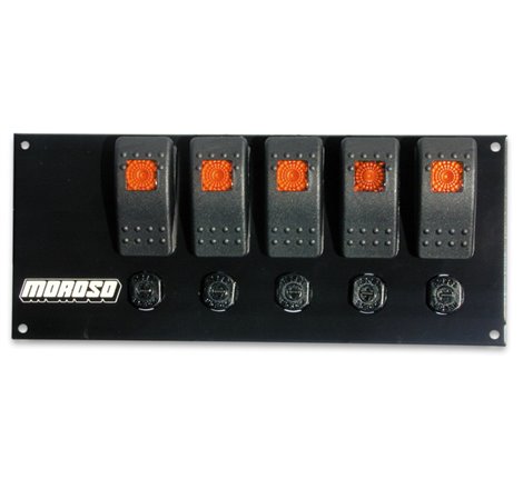 Moroso Rocker Switch Panel - Flat Surface Mount - LED - 3-3/8in x 8in - Five On/Off Switches