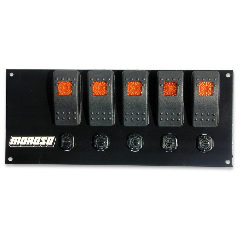 Moroso Rocker Switch Panel - Flat Surface Mount - LED - 3-3/8in x 8in - Five On/Off Switches