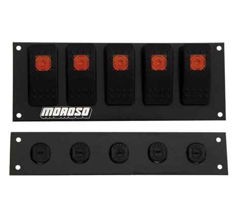 Moroso Rocker Switch Panel - Flat Surface Mount - LED - 2.488in x 6.695in - Five On/Off Switches