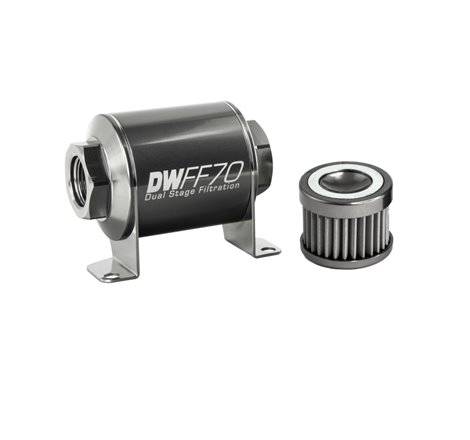 DeatschWerks Stainless Steel 8AN 40 Micron Universal Inline Fuel Filter Housing Kit (70mm)