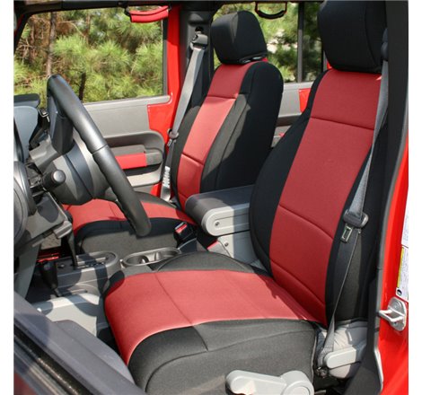 Rugged Ridge Seat Cover Kit Black/Red 07-10 Jeep Wrangler JK 2dr