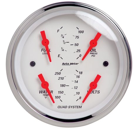 Autometer Arctic White 3-3/8in Quad Gauge 100 PSI/100-250 Deg F / 8-18V / 240-33 Ohm