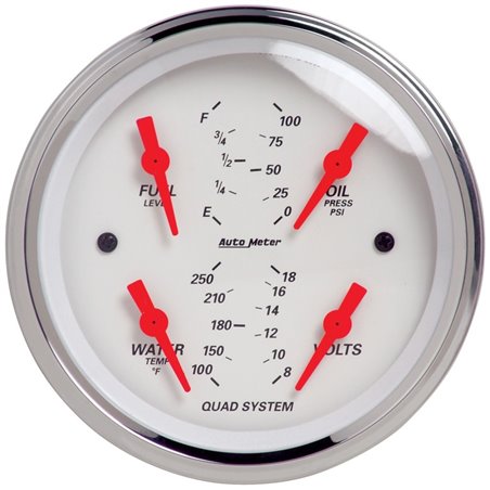 Autometer Arctic White 3-3/8in Quad Gauge 100 PSI/100-250 Deg F / 8-18V / 240-33 Ohm