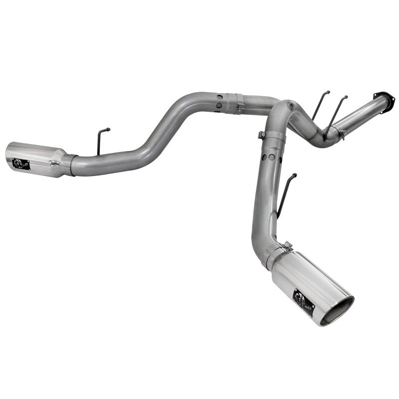 aFe Large Bore-HD 4in 409 Stainless Steel DPF-Back Exhaust w/Polished Tips 15-16 Ford Diesel Truck