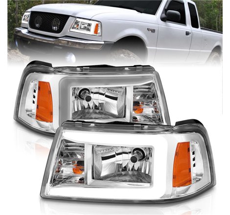 ANZO 2001-2011 Ford Ranger Crystal Headlights w/ Light Bar Chrome Housing