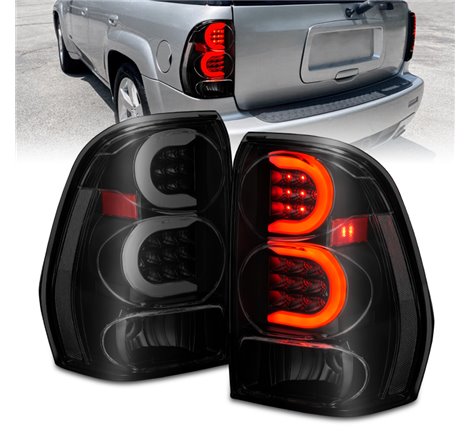 ANZO 2002-2009 Chevrolet Trailblazer LED Tail Lights w/ Light Bar Black Housing Smoke Lens