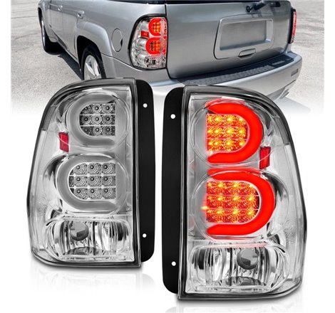 ANZO 2002-2009 Chevrolet Trailblazer LED Tail Lights w/ Light Bar Chrome Housing Clear Lens