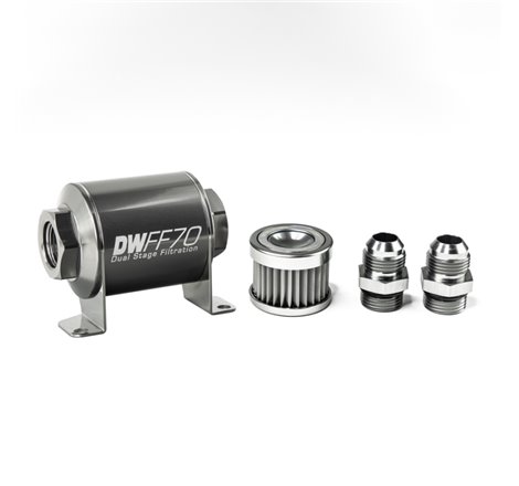 DeatschWerks Stainless Steel 10AN 5 Micron Universal Inline Fuel Filter Housing Kit (70mm)