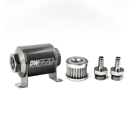 DeatschWerks Stainless Steel 3/8in 5 Micron Universal Inline Fuel Filter Housing Kit (70mm)