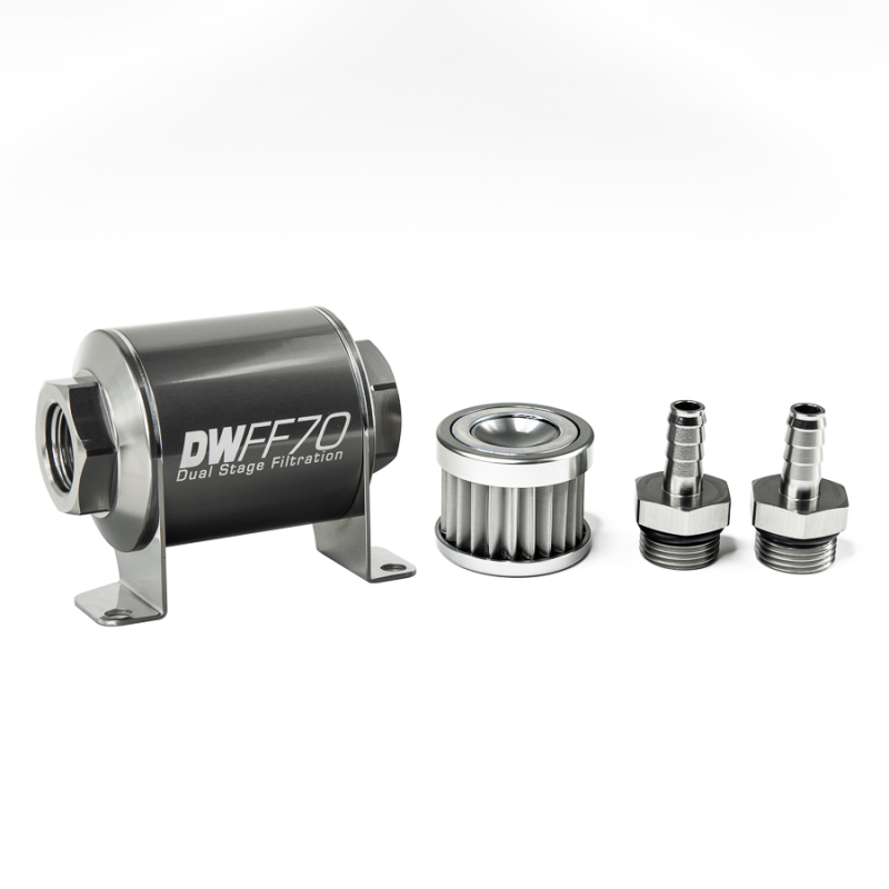 DeatschWerks Stainless Steel 3/8in 5 Micron Universal Inline Fuel Filter Housing Kit (70mm)