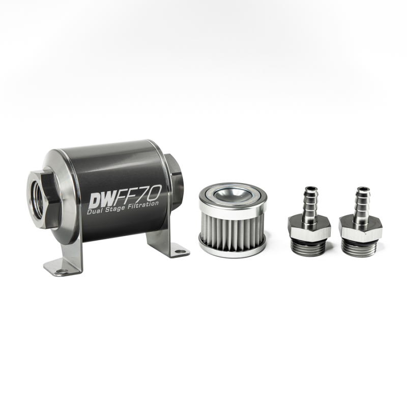 DeatschWerks Stainless Steel 5/16in 5 Micron Universal Inline Fuel Filter Housing Kit (70mm)