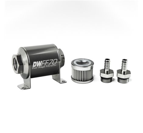 DeatschWerks Stainless Steel 3/8in 10 Micron Universal Inline Fuel Filter Housing Kit (70mm)
