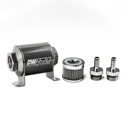 DeatschWerks Stainless Steel 3/8in 40 Micron Universal Inline Fuel Filter Housing Kit (70mm)