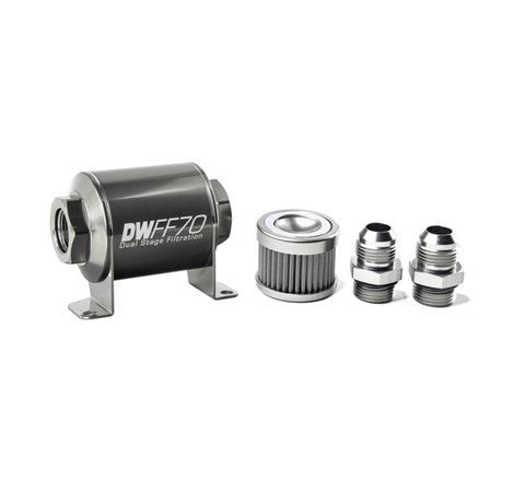 DeatschWerks Stainless Steel 10AN 100 Micron Universal Inline Fuel Filter Housing Kit (70mm)