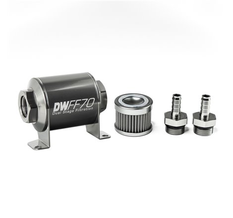 DeatschWerks Stainless Steel 3/8in 100 Micron Universal Inline Fuel Filter Housing Kit (70mm)