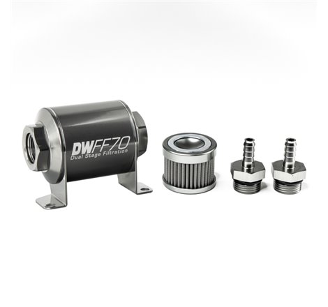 DeatschWerks Stainless Steel 5/16in 100 Micron Universal Inline Fuel Filter Housing Kit (70mm)