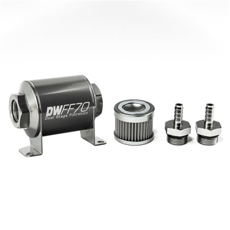 DeatschWerks Stainless Steel 5/16in 100 Micron Universal Inline Fuel Filter Housing Kit (70mm)