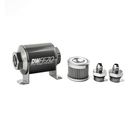 DeatschWerks Stainless Steel 6AN 100 Micron Universal Inline Fuel Filter Housing Kit (70mm)