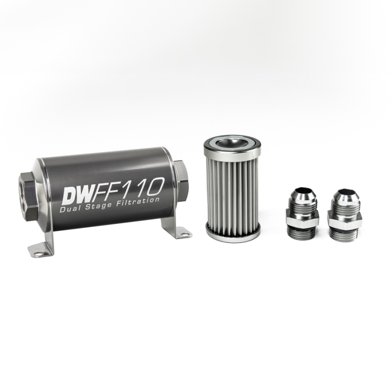 DeatschWerks Stainless Steel 10AN 5 Micron Universal Inline Fuel Filter Housing Kit (110mm)