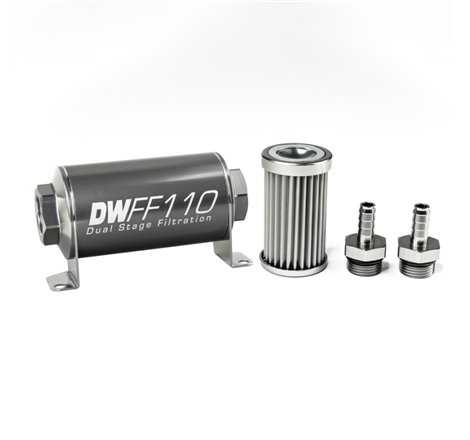 DeatschWerks Stainless Steel 3/8in 5 Micron Universal Inline Fuel Filter Housing Kit (110mm)