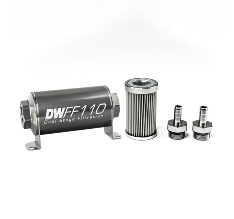 DeatschWerks Stainless Steel 3/8in 10 Micron Universal Inline Fuel Filter Housing Kit (110mm)
