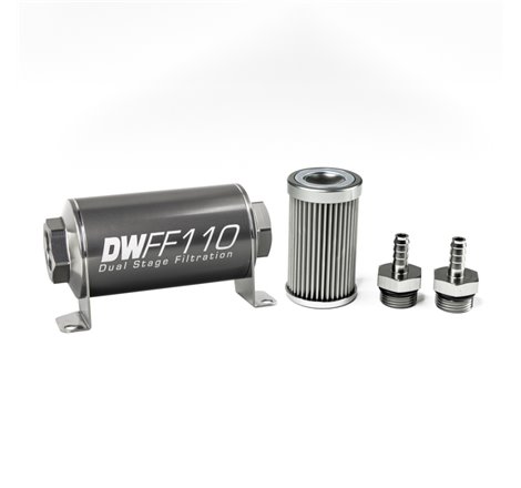 DeatschWerks Stainless Steel 5/16in 10 Micron Universal Inline Fuel Filter Housing Kit (110mm)