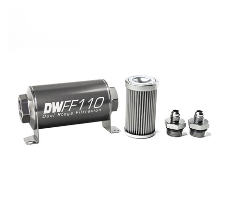 DeatschWerks Stainless Steel 6AN 10 Micron Universal Inline Fuel Filter Housing Kit (110mm)
