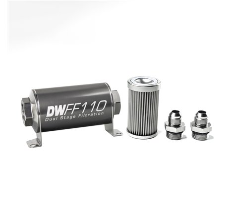 DeatschWerks Stainless Steel 8AN 10 Micron Universal Inline Fuel Filter Housing Kit (110mm)