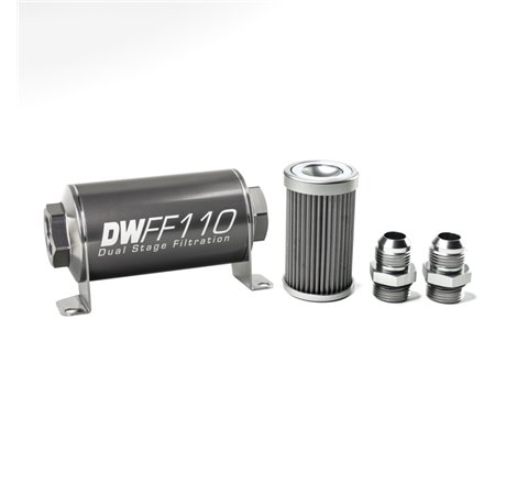 DeatschWerks Stainless Steel 10AN 40 Micron Universal Inline Fuel Filter Housing Kit (110mm)