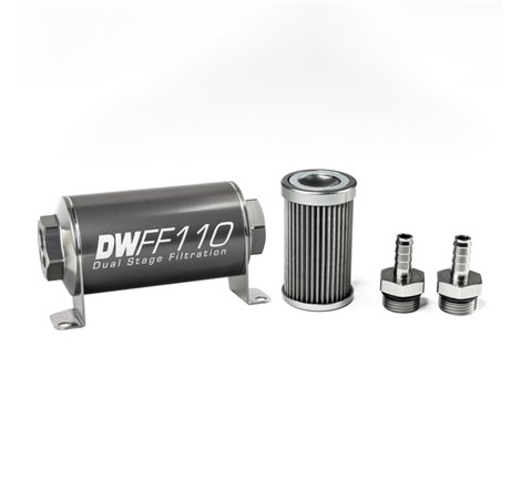 DeatschWerks Stainless Steel 3/8in 40 Micron Universal Inline Fuel Filter Housing Kit (110mm)