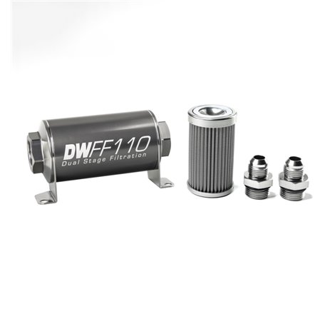 DeatschWerks Stainless Steel 8AN 100 Micron Universal Inline Fuel Filter Housing Kit (110mm)